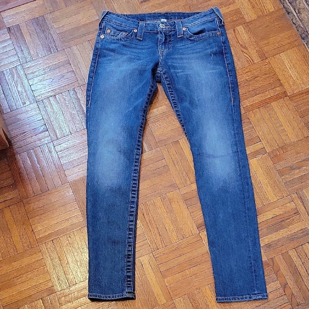 True Religion Skinny Jeans Dark Blue Wash Denim Cotton Blend Stretch Size 30